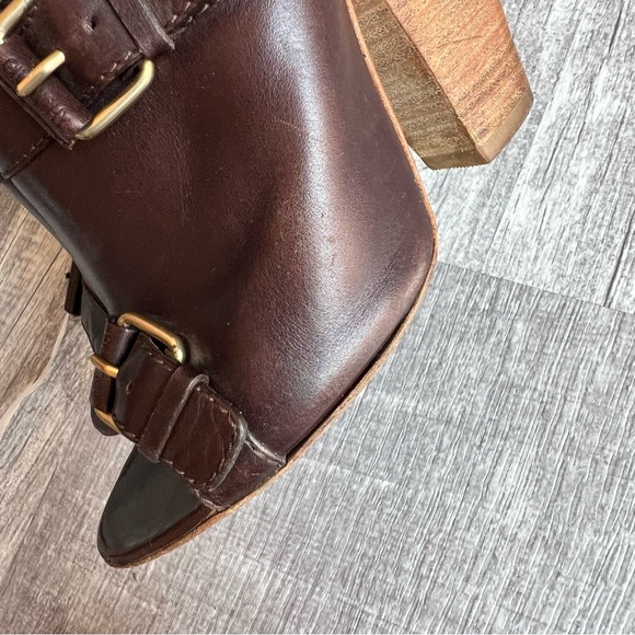 GIVENCHY EU 37 US 6.5 Brown Leather Open Toe Ankle Pump Booties Shoes - Picture 13 of 17